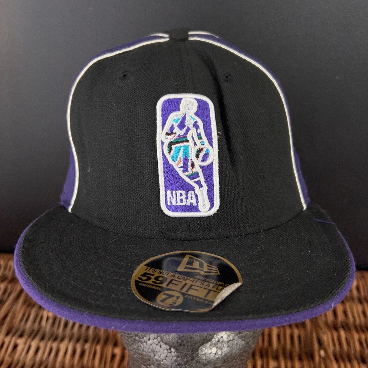 Utah Jazz Fitted Hat Cap 7 1/2 Black Purple New Era 59FIFTY