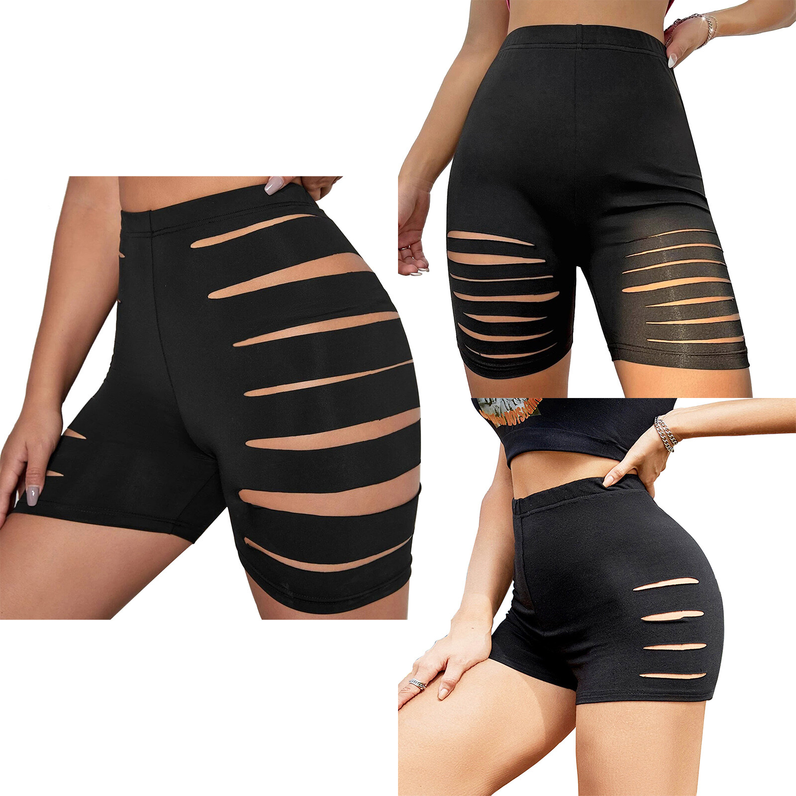 Women High Waist Shorts Hollow out Ripped Cycling Yoga Short Leggings Shorts  | eBay