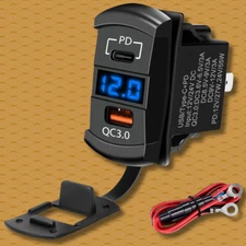 Dual USB Fast Charger Socket, Power Outlet, QC3.0 & PD, 12-24V, for Car Boat RV