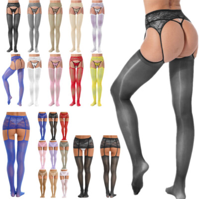 Women's Sheer Mesh Garter Belt Pantyhose Suspender Thigh High Stockings Tights
