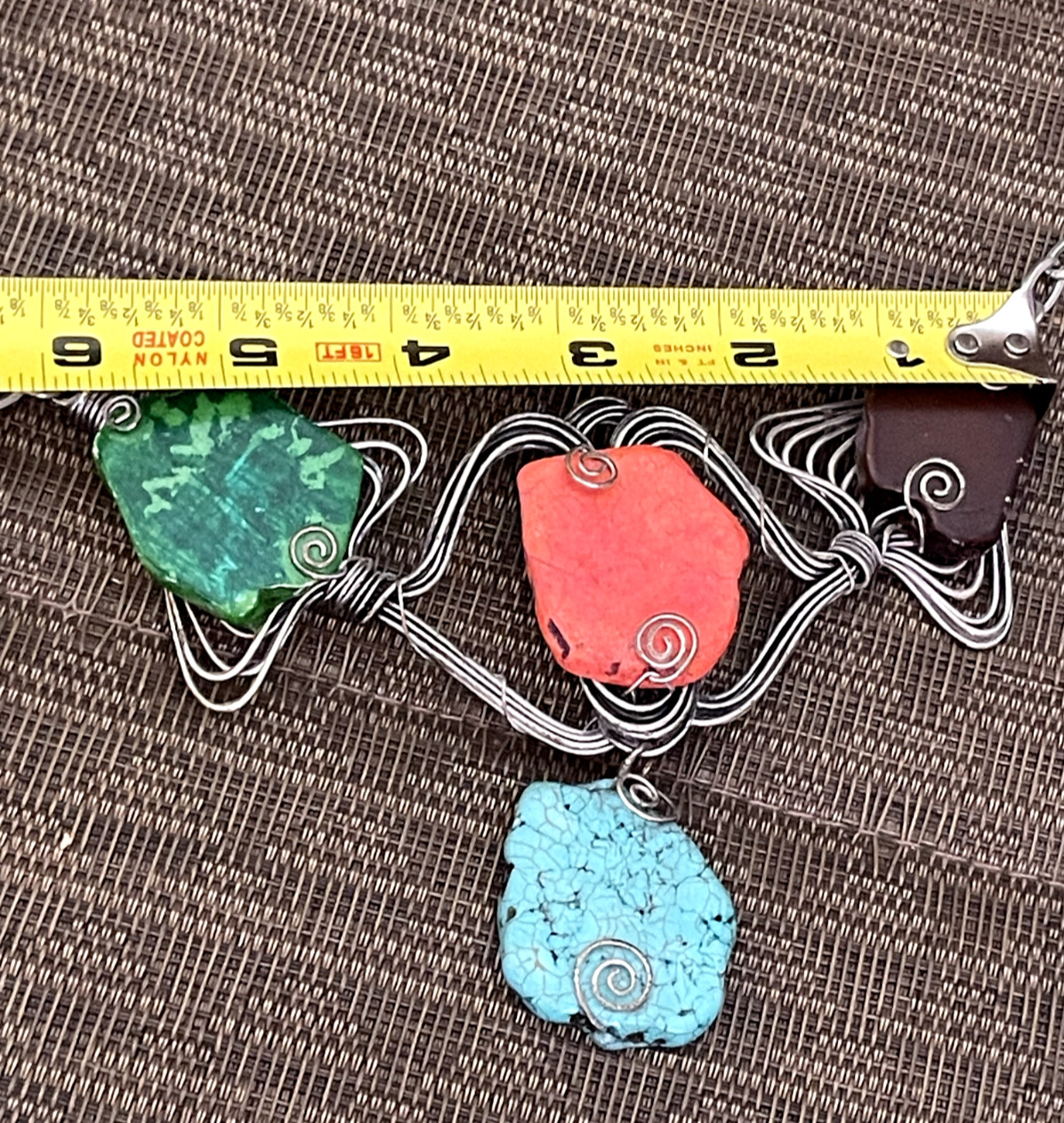 Vintage Signed Statement Necklace Multi Color Wir… - image 7