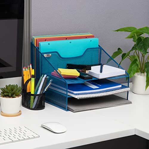 Desktop Organizer, Vertical File Holder, Paper Trays, Office, Turquoise Single - Bild 2 von 6