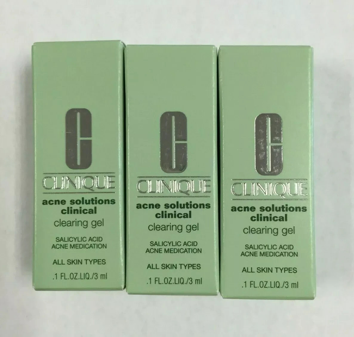 Lot of 3 CLINIQUE Acne Solutions Clinical Clearing Gel .1 oz/3 mL Each Mini =9ml
