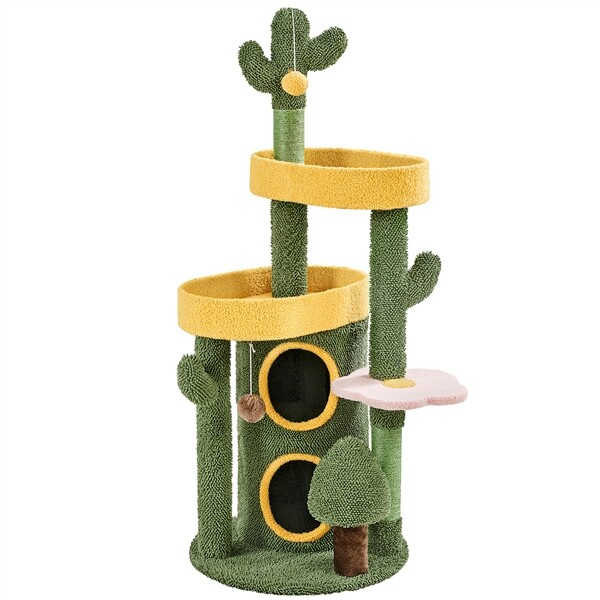Cat Tree Cactus, Cute Cat Tower Flower Cat Tree w/ Condos & Scratching Post