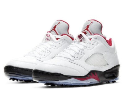 シューズ NIKE - Air Jordan 5 Retro Low Golf Fire Red 27 NIKE Air Jordan V / 5 Low Golf Cleat Retro White Fire Red AJ