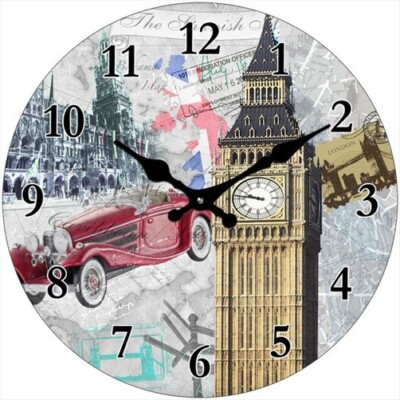 Glas Uhr Vintage  Big Ben & more 28 cm Wanduhr Retro London England UK Quarzuhr