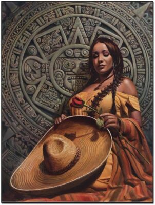 Mexican Woman Poster Aztec Art Flamenco Dancer Canvas Wall Art Retro Room