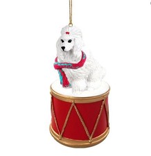 WHITE POODLE w/ DRUM DOG CHRISTMAS ORNAMENT HOLIDAY XMAS Figurine Scarf gift