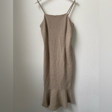 Gianni Bini NWT Julia Khaki Midi Body Con Knit Flounce Dress Size Large