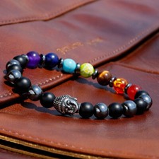 Bracciale Testa di Buddha Pietra Chakra Guarigione 7 Bracciali Perline Uomo Donna