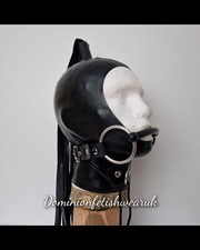 Black Latex Gag Strap rubber Fetish Wear Kink Bondage Pony Pet Play Dress Up