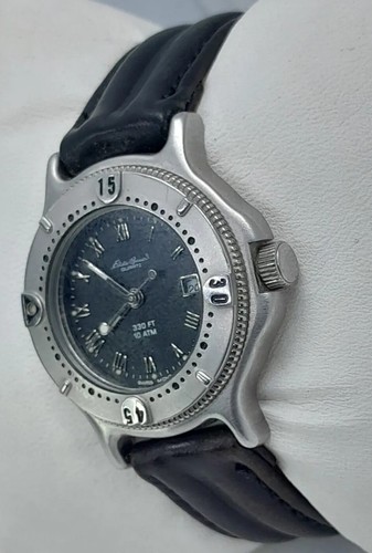 Eddie Bauer Watch Silver Case Black Face Screwdown Crown Swiss 7 Jewel 100M Dive - Picture 14 of 20