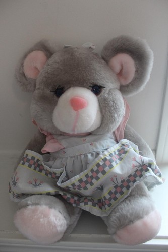 Vintage Grey Plush Teddy Bear in Dress - Soft & Cuddly - Picture 4 of 4