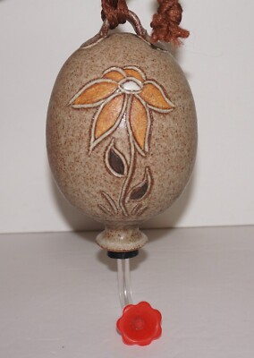Vintage ARTISAN CRAFTED Glazed Pottery Hanging Hummingbird Nectar Feeder