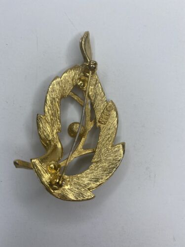 BSK Schal Pin Brosche Schmuck Anhänger weiß Emaille Gold Perle 2 1/2" langes Blatt - Bild 4 von 5