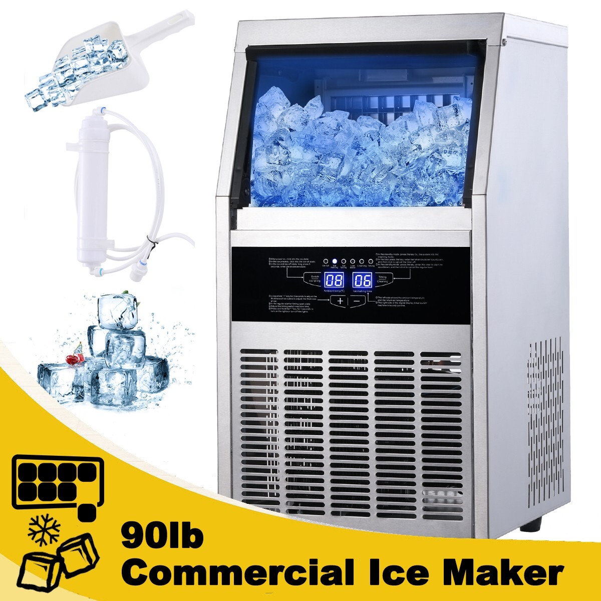 Commercial Ice Maker 90lb Stainless Steel Bar Restaurant Builtin Cube Machine eBay