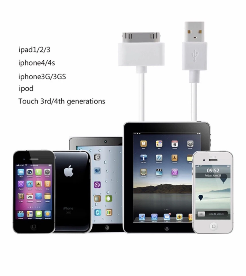 6FT USB Charger Cable for iPhone 4 4S iPod 1 2 3 4 Generation iPad 2nd 3rd - Image 2 of 2