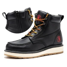 ROCKROOSTER Medium 6" Side-Zipper Wedge Boots for Men, Lightweight Soft Toe Shoe