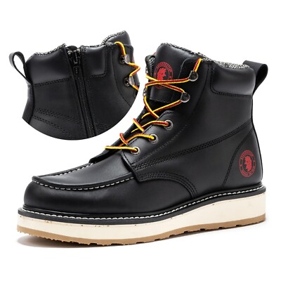 ROCKROOSTER Medium 6'' Side-Zipper Wedge Boots for Men, Lightweight Soft Toe Shoe
