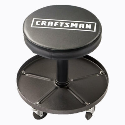 Dayton Adjustable Height Rolling Garage Seat (Black) - Pneumatic Short Stool With Backrest