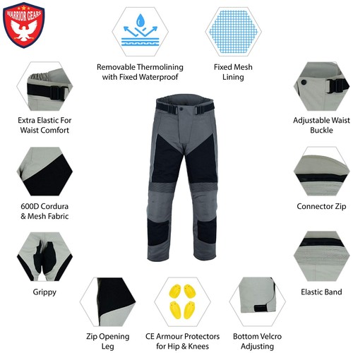 Warrior Motorcycle SUMMER MESH 600D Cordura Textile 3M Breathable Armour Trouser - Picture 12 of 44
