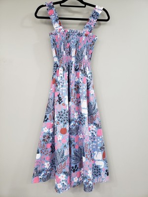 NEVER WORN SZ XS Kate Spade Garden Posy Smocked Midi Sun Dress Cat Cactus Garden