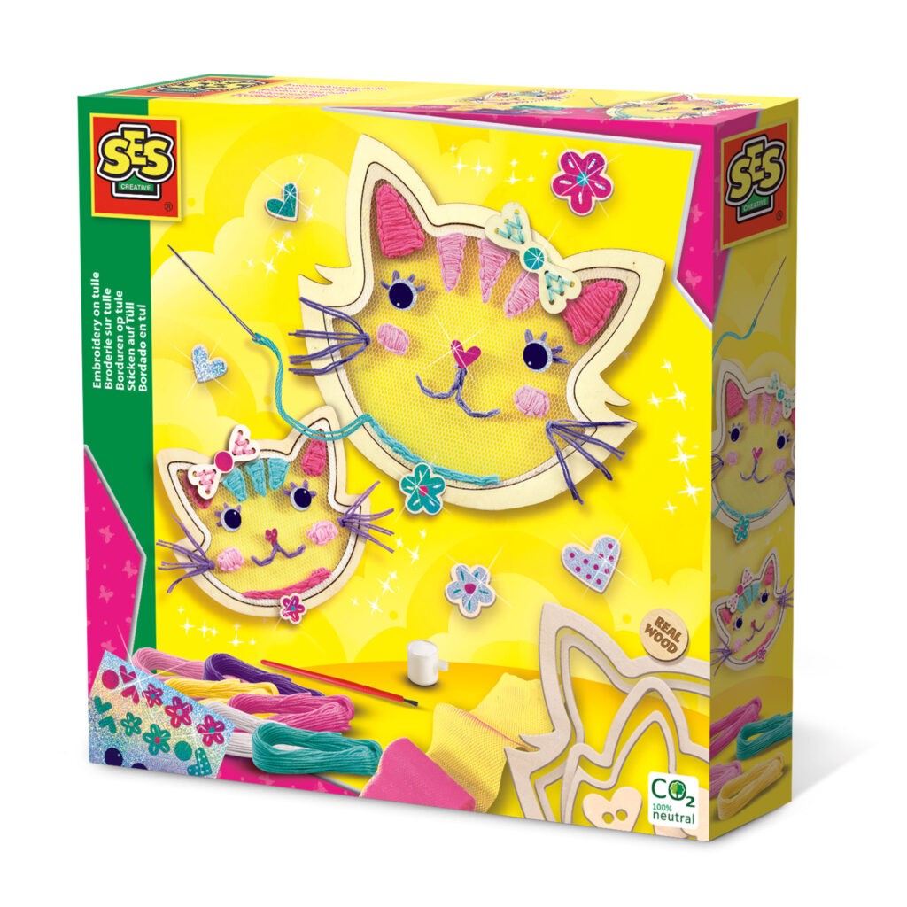 SES Creative Create Your Own Tulle Embroidery Set Cat Shape Arts & Crafts Design