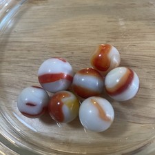 Vtg Marble King Rainbow Orange  White Swirl. Sizes Vary. See Pic For Seam 7 Lot