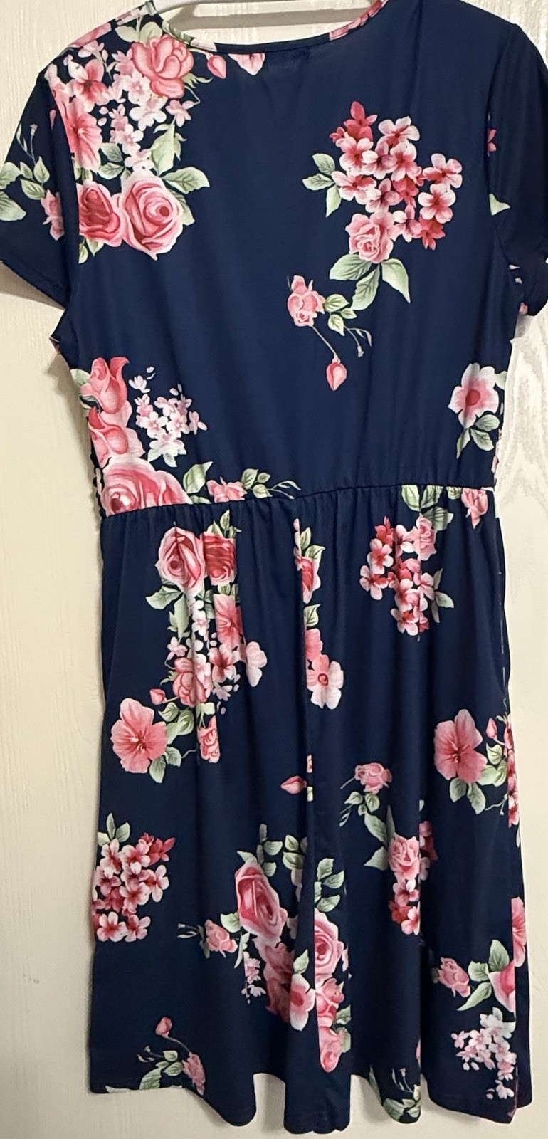 OUGES Women's Navy Floral Dress Size XL Short Sle… - image 4