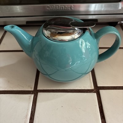 CERTIFIED INTERNATIONAL TEAL CERAMIC SERVING TEAPOT WITH CHROME LID
