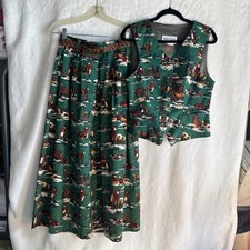 Vintage Christmas Cowboy Santa - Sharon Young Sportswear Cotton Skirt and Vest