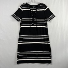 White House Black Market Shift Dress Womens M Striped Lace up Nautical Preppy