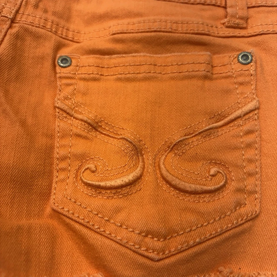 Pantalones Cortos Candie's Naranja Tiro Bajo Denim Envejecido Corte 1 Foto 3 de 4