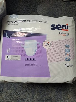 New Seni Active Super Plus  Incontinence Brief Breathable / Overnight 12 Ct