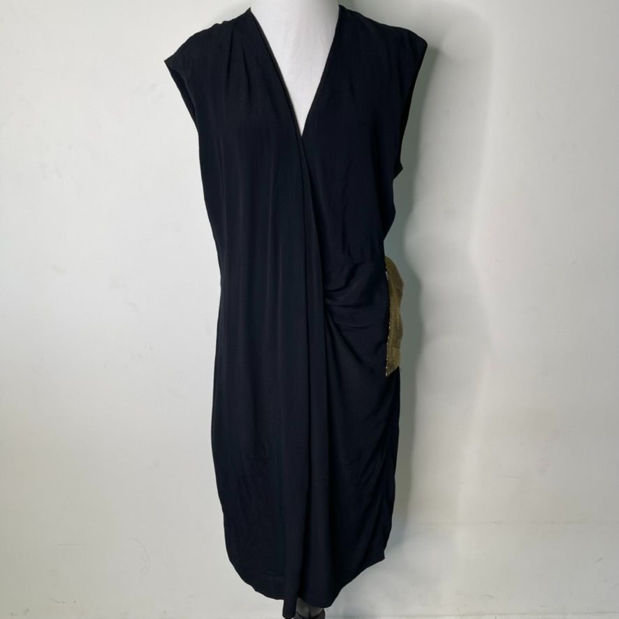 Diane von Furstenberg DVF Black Sleeveless Twist Front V-Neck Wrap Dress Size 10