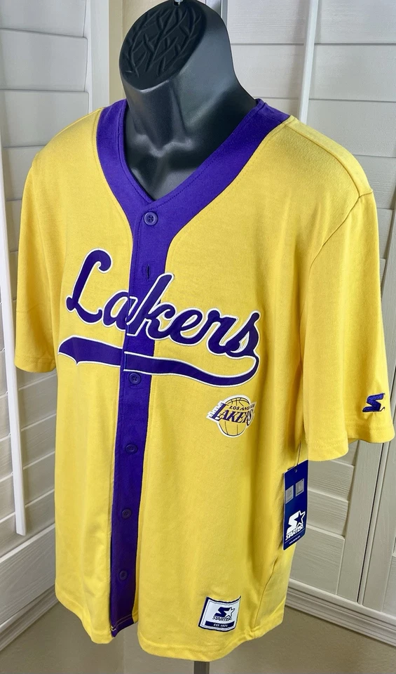 Starter NBA Los Angeles Lakers Purple/Gold Button Up Baseball Jersey - Men’s L - Image 3 of 4
