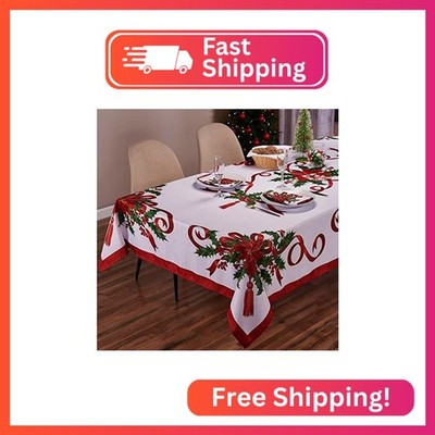 Kadut Christmas Ribbon Tablecloth (60 x 84 Inch) for 5 Foot Rectangle Tables, He