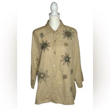 Alfred Dunner Cano San Lucas Beige 100 Silk floral embroidered EUC Sz 16 boho