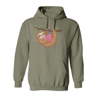 Valentines Day Cute Hanging Sloth Heart Valentine Unisex Hooded Sweatshirt