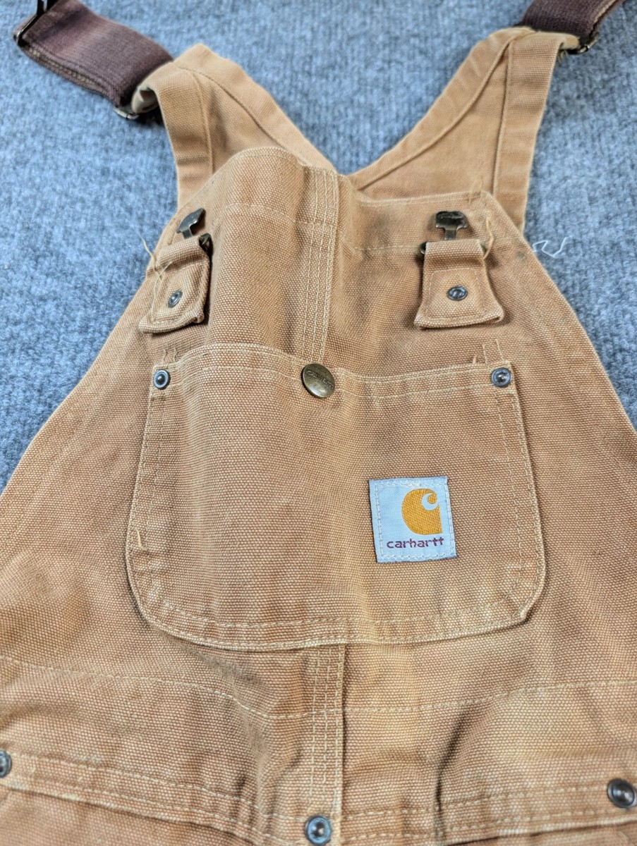 Carhartt Boys Double Knee Overalls 14 Large Brown Duck Quilt Lined