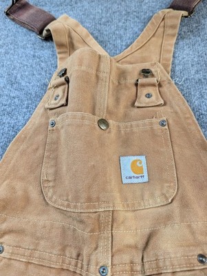 Carhartt Boys Double Knee Overalls 14 Large Brown Duck Quilt Lined