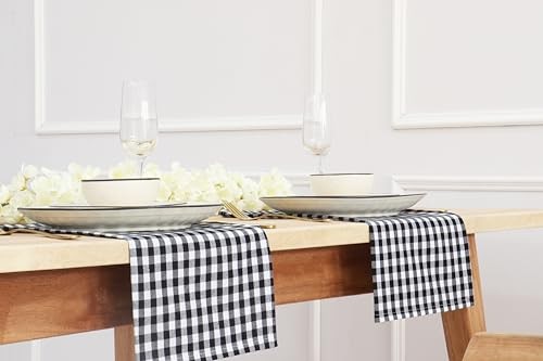 Mini Gingham Check Dinner Cloth Napkin - Spring 18 x 18 Inch Black White - Picture 6 of 7