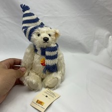 Steiff F.A.O Schwarz Winter Teddy Bear White Mohair Hat Scarf Germany W Tags