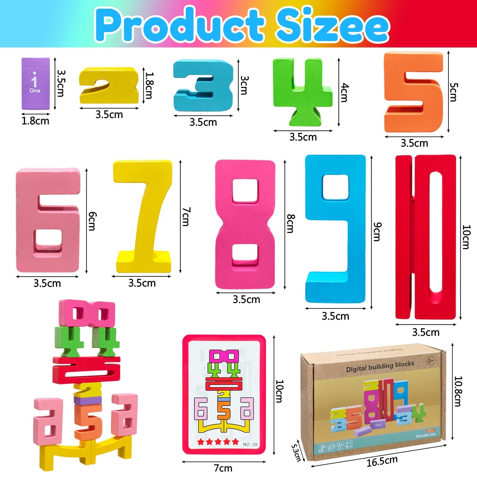 XPQKDC Wooden Number Building Blocks - 20Pcs Stacking for 3+ Years Old Kids, ...