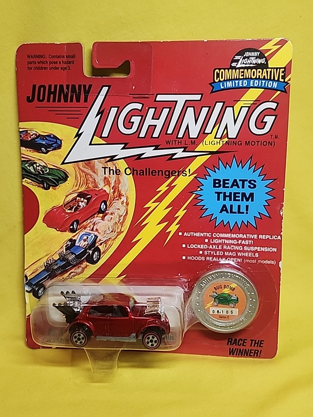 1993 Johnny Lightning BUG BOMB Red Car Redline Wheels Coin 08,105 Series E 🔥X3