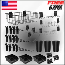 Slatwall Organizer Kit W Hooks, Bins, Cups, Basket, Screwdriver Holders 28Pc