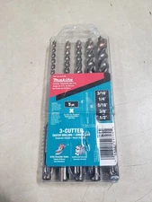 Makita B-61298 5 Pc. SDS-Plus 3-Cutter Rotary Hammer Drill Concrete Bit Set New