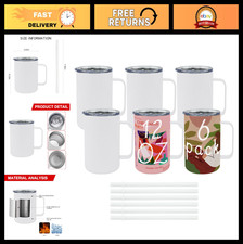 6 Pack 12 oz Insulated Tumblers with Handle, Blank Sublimation Cups, Lid Straw