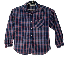 Vintage Laura Mae Top Womens Size M Blue Red Plaid Made In USA Classic Preppy