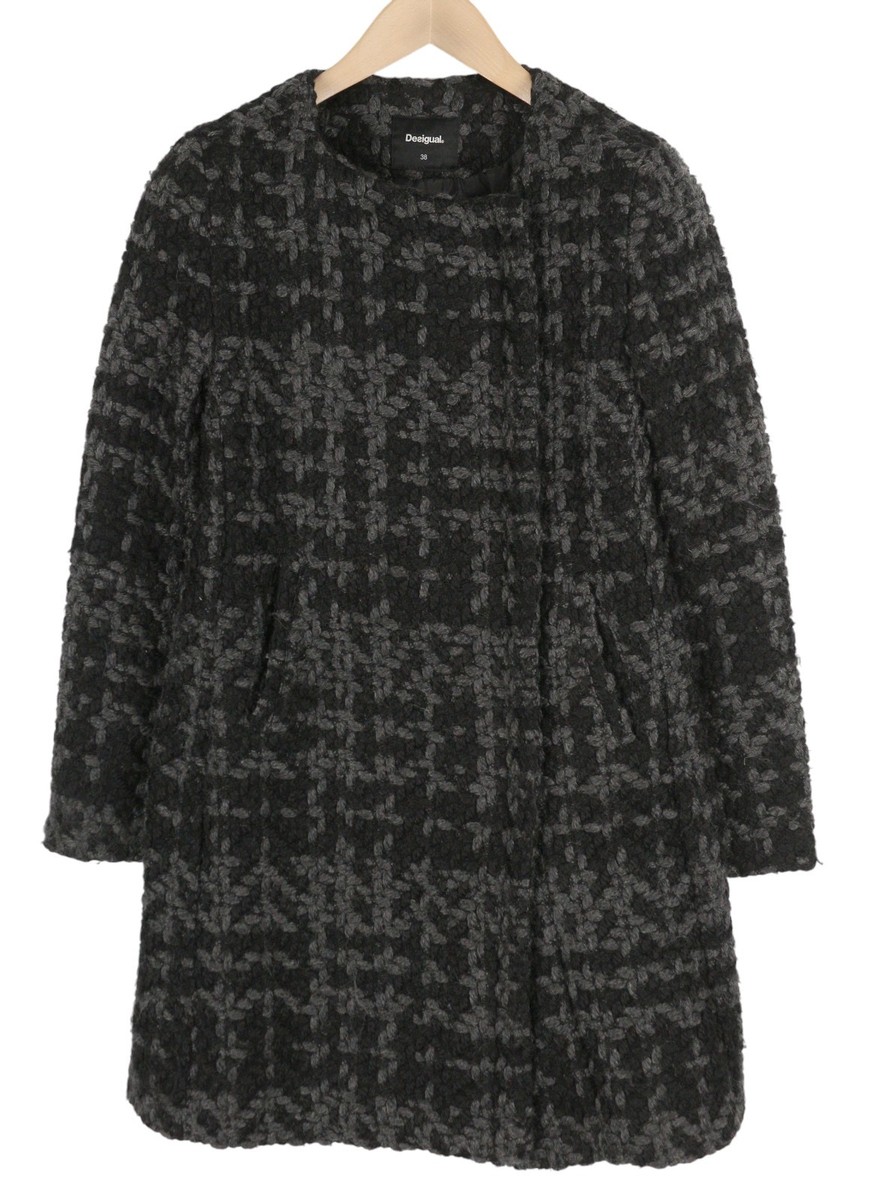 Desigual Damen Mantel EU38 Reißverschluss Wolle Blend Rundhals